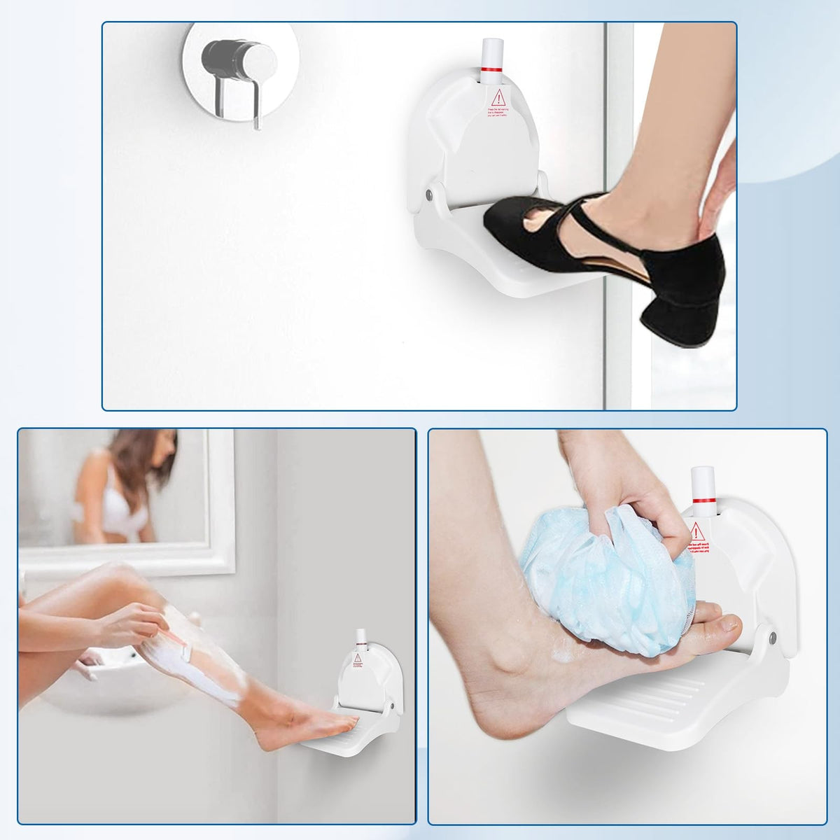 Shower Foot Rest with Suction Cup Support – White, 3-inch Diameter
