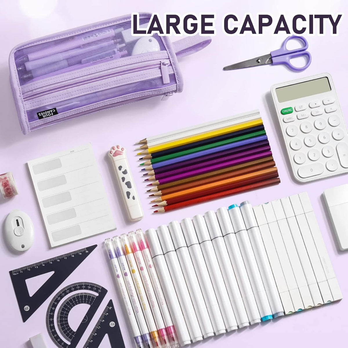 Large Capacity Clear Mesh Pencil Case with Handle, Double Layer Zipper Storage
