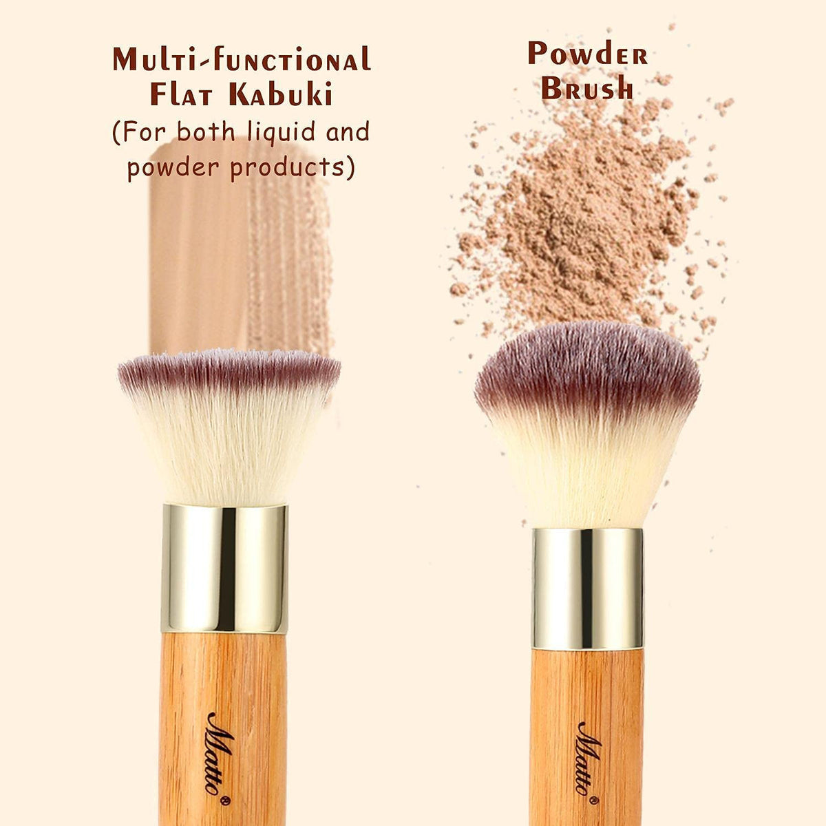 2-Piece Makeup Brush Set for Face Foundation & Blush - Kabuki & Flat Top