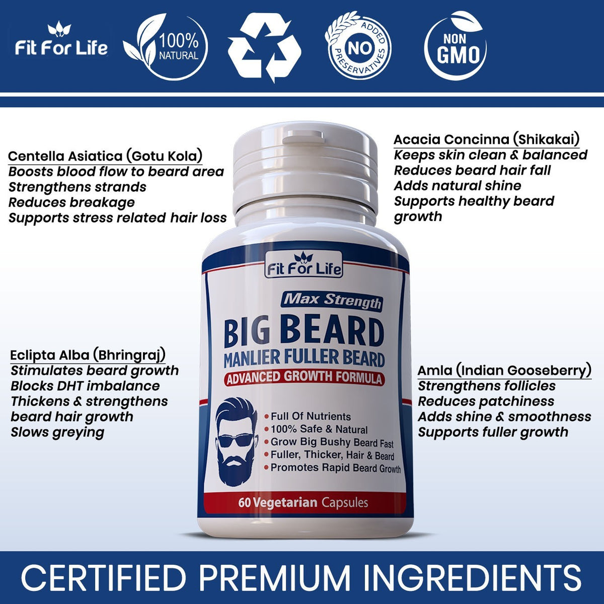 Beard Growth Supplement - 60 Capsules for Fuller Thicker Facial Hair