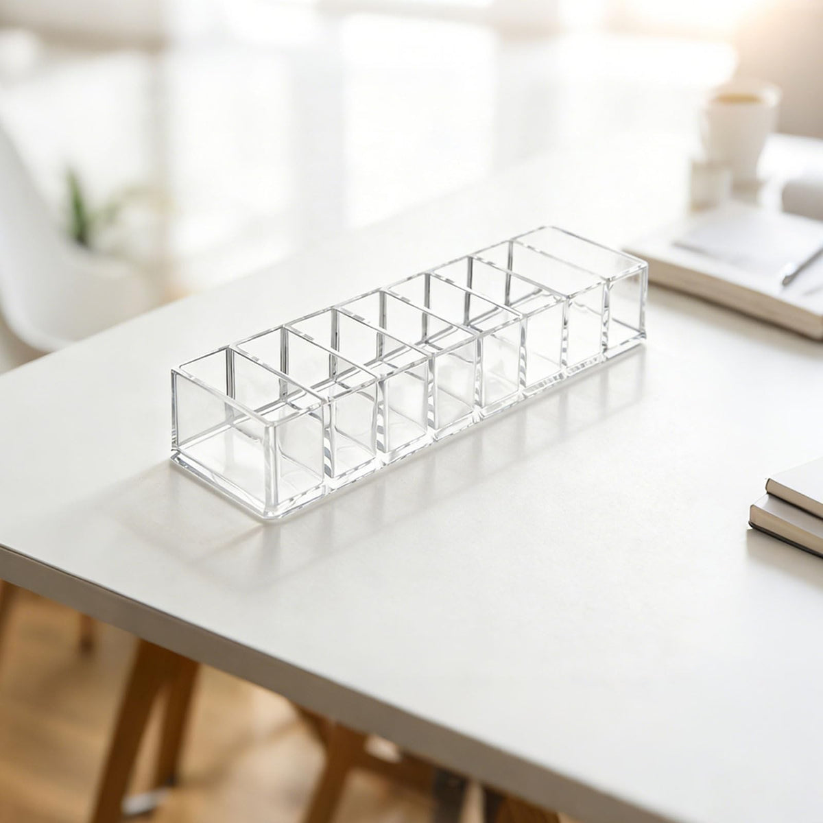 Acrylic Makeup Compact Organizer with 8 Slots for Vanity & Storage