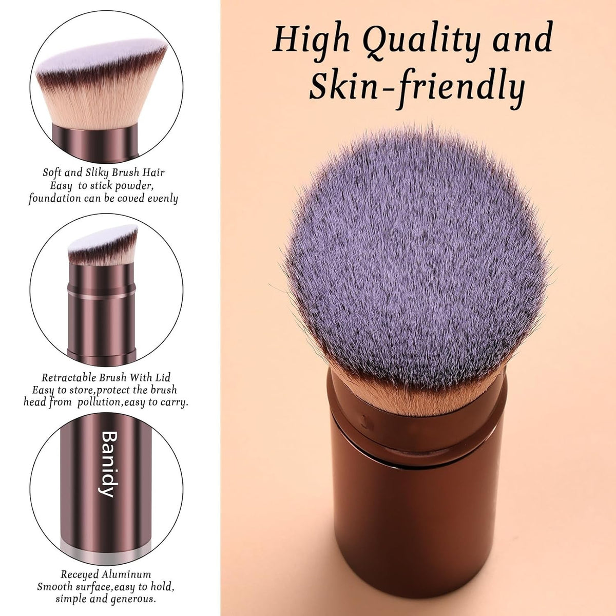 Retractable Makeup Brush with Soft Bristles for Liquid & Powder Application