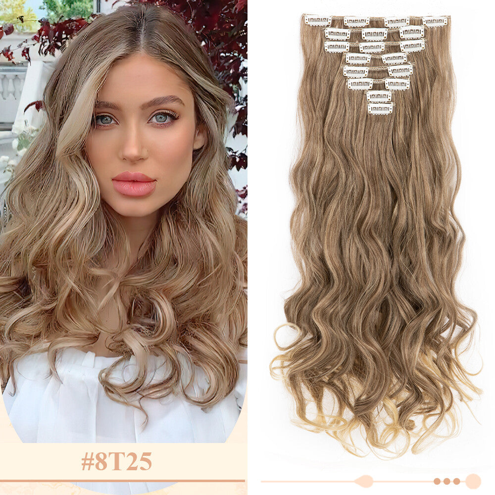 Clip-In Hair Extensions Full Head Ombre Highlight Synthetic Thick Hair 8-24 Inches