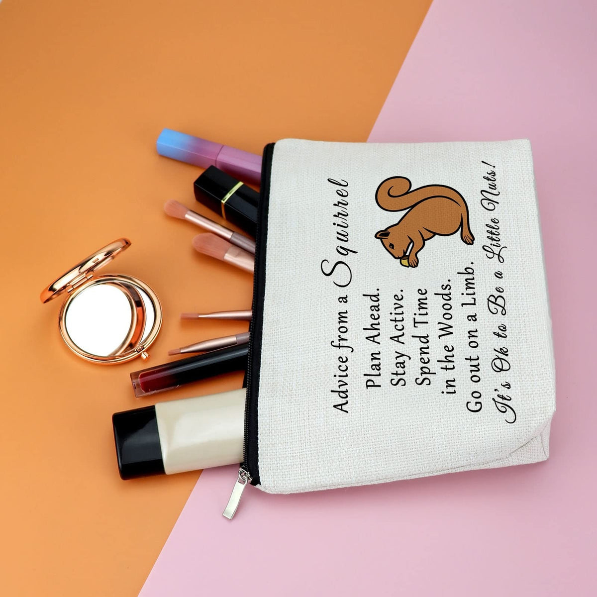 Squirrel Lover Makeup Bag for Women - Animal Themed Travel Cosmetic Pouch