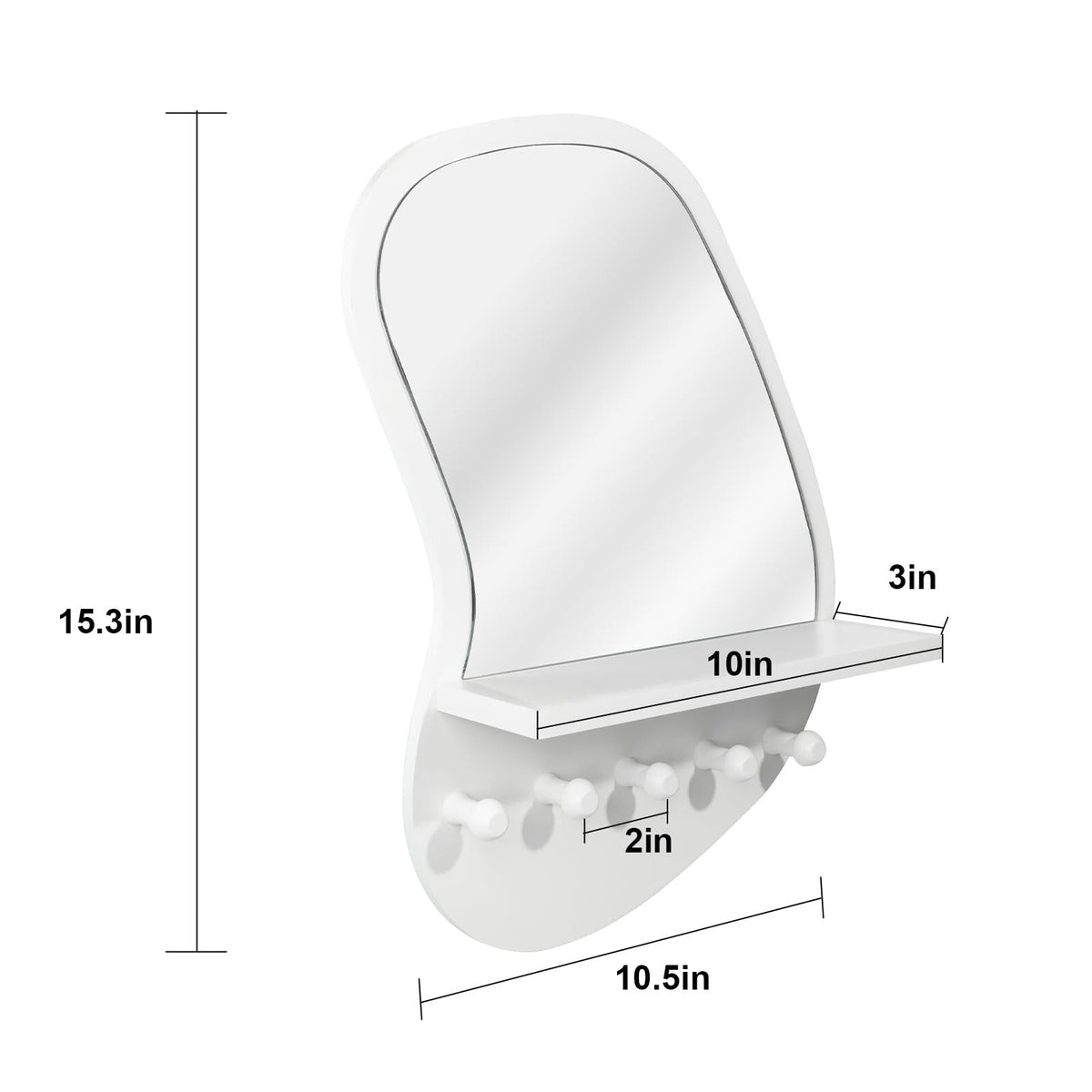 Wall Mount Wood Frame Irregular Mirror with Shelf & Hooks for Entryway, Bedroom, Living Room