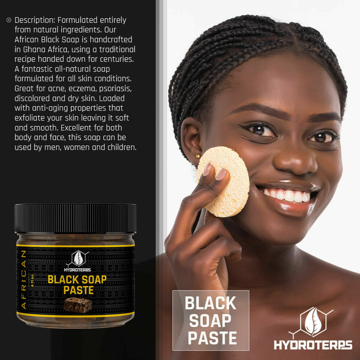 African Black Soap Paste 4 oz Natural Organic Face & Body Wash