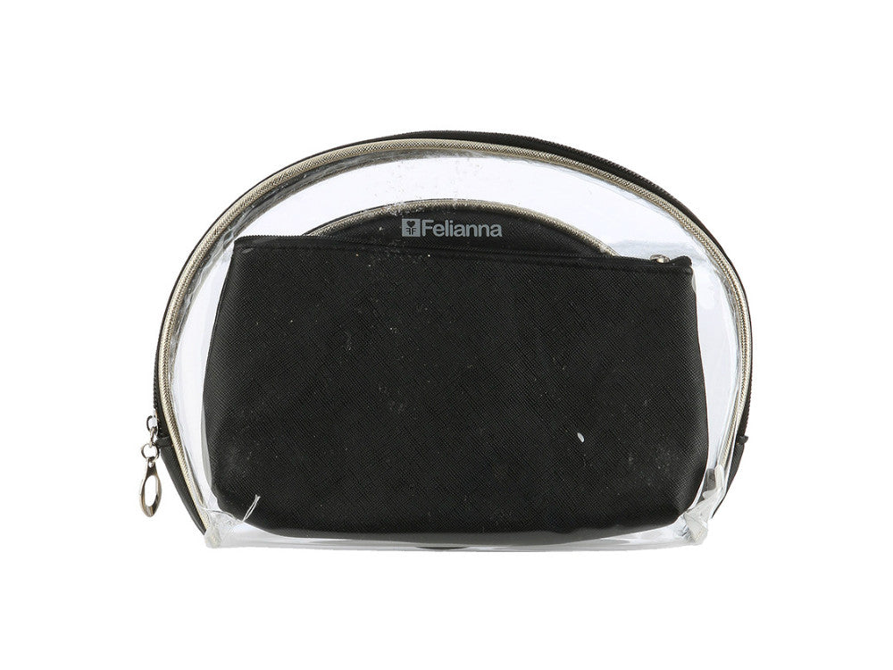 3 Pc Vinyl Makeup Cosmetic Bag Set with Zipper Closure