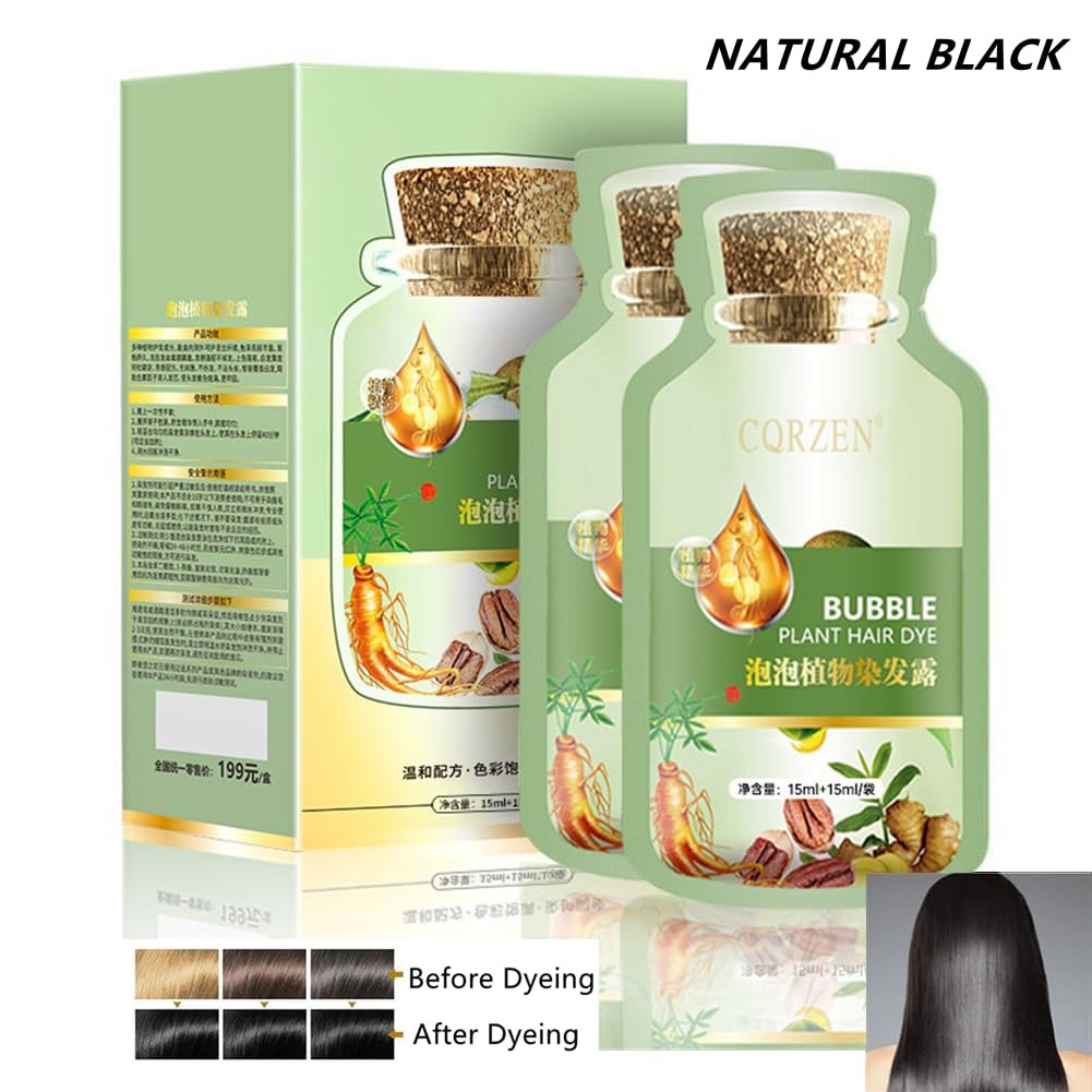 Natural Plant Hair Dye Shampoo for Gray Hair Coverage - Black, 1 Fl Oz