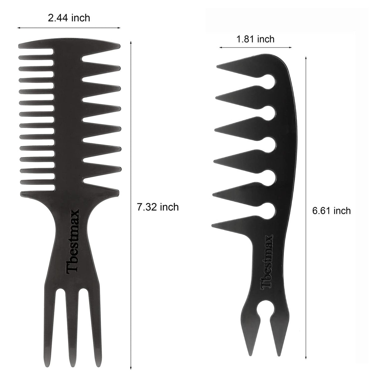 Hair Comb Styling Set Double-Side Tail Combs 2 Pieces - Black