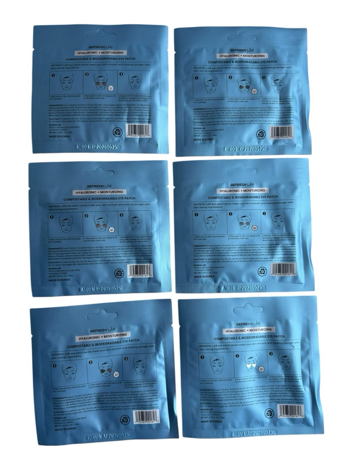 Hyaluronic Moisturizing Eye Patches - 12 Count, Biodegradable & Hydrating