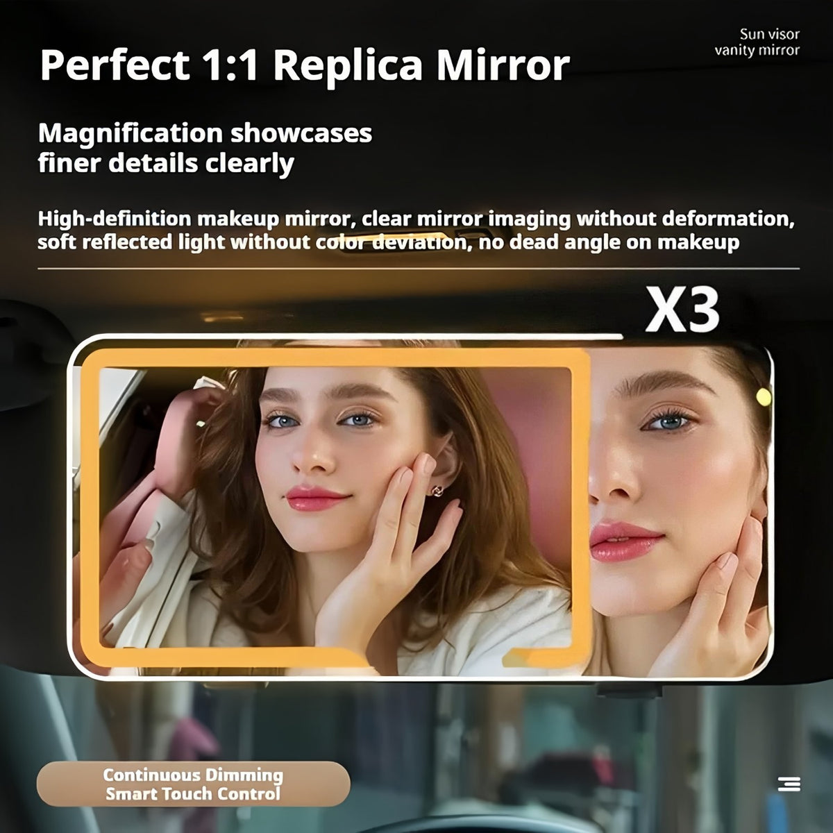Car Sun Visor Makeup Mirror with LED Lights 3X Magnification & 3 Light Modes