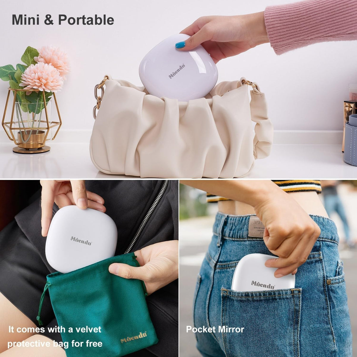 Slim 4-Inch Dimmable LED Makeup Mirror with Magnifier & Travel Case