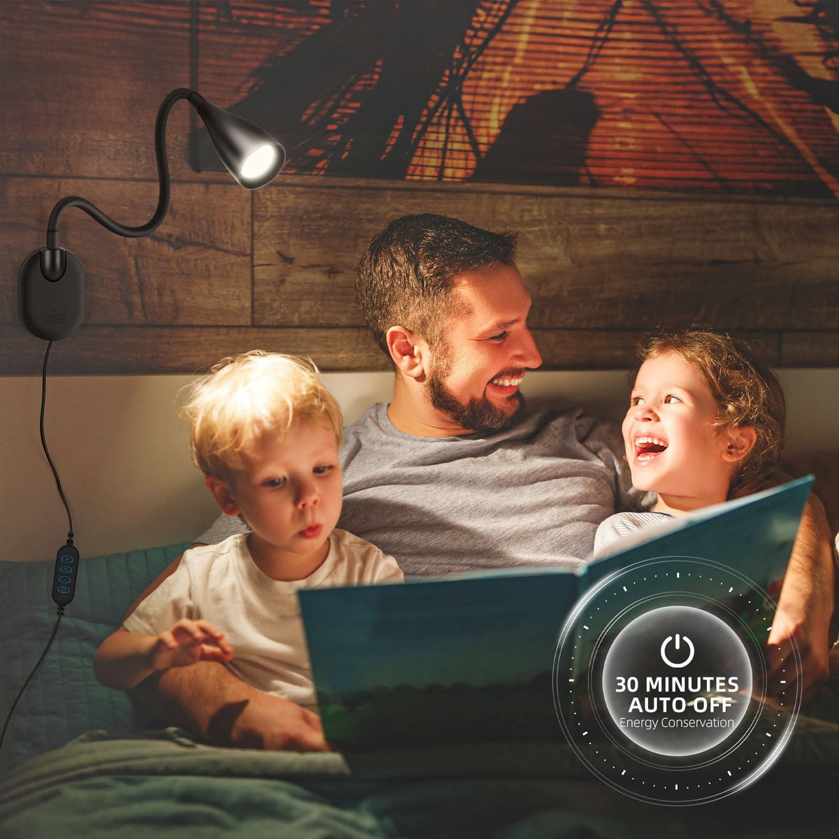 2 Pack LED Wall Mounted Reading Lights with 5 Color Modes, Dimmable, USB Charging