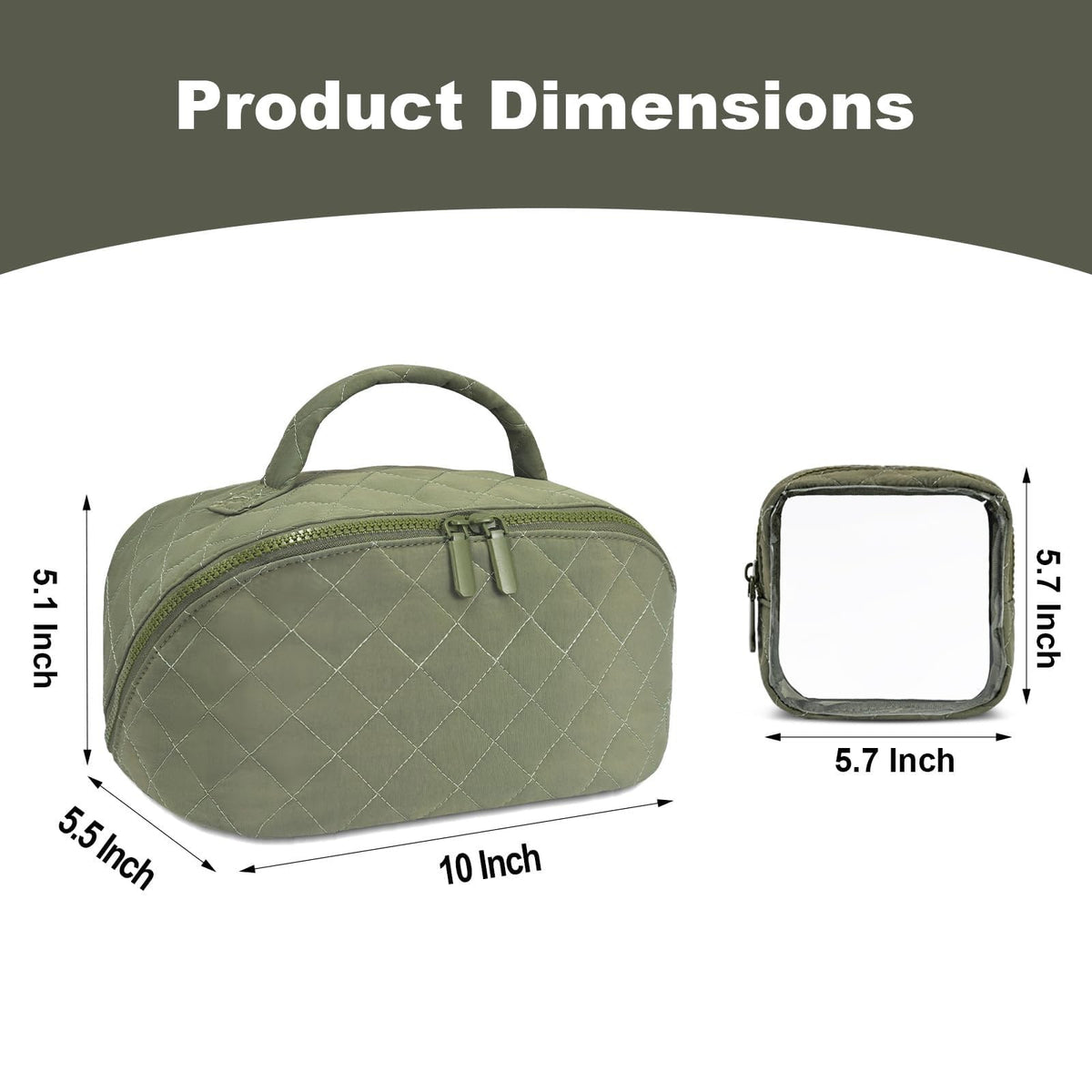 Travel Makeup Bag with 180° Flat Opening and Waterproof TPU - Green