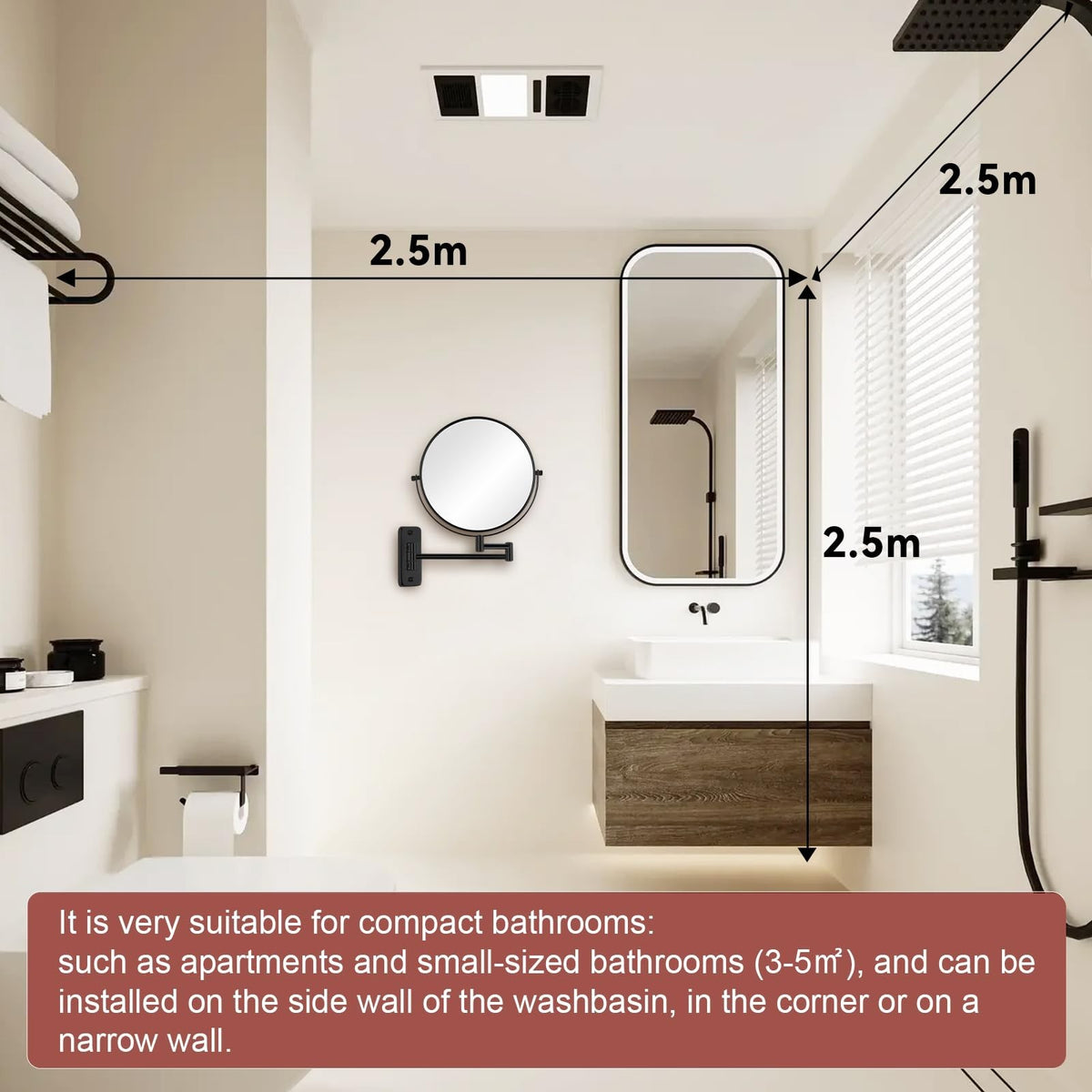 8-Inch Wall Mount Makeup Mirror with 20X Magnification, Double-Sided, Adjustable Swivel, Black