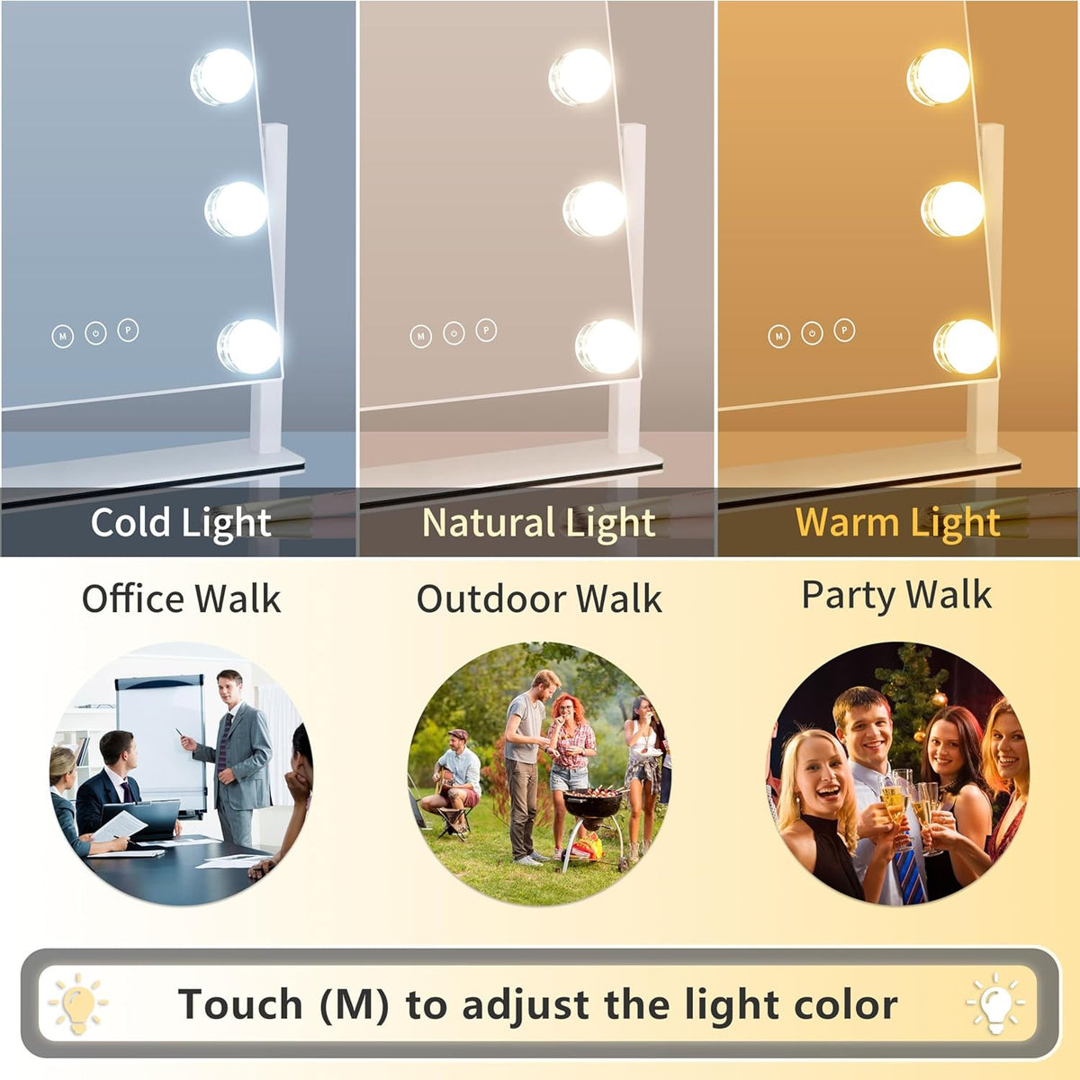 Lighted Vanity Mirror with Dimmable LED Bulbs & 10X Magnifier, Adjustable Brightness & 3 Color Modes