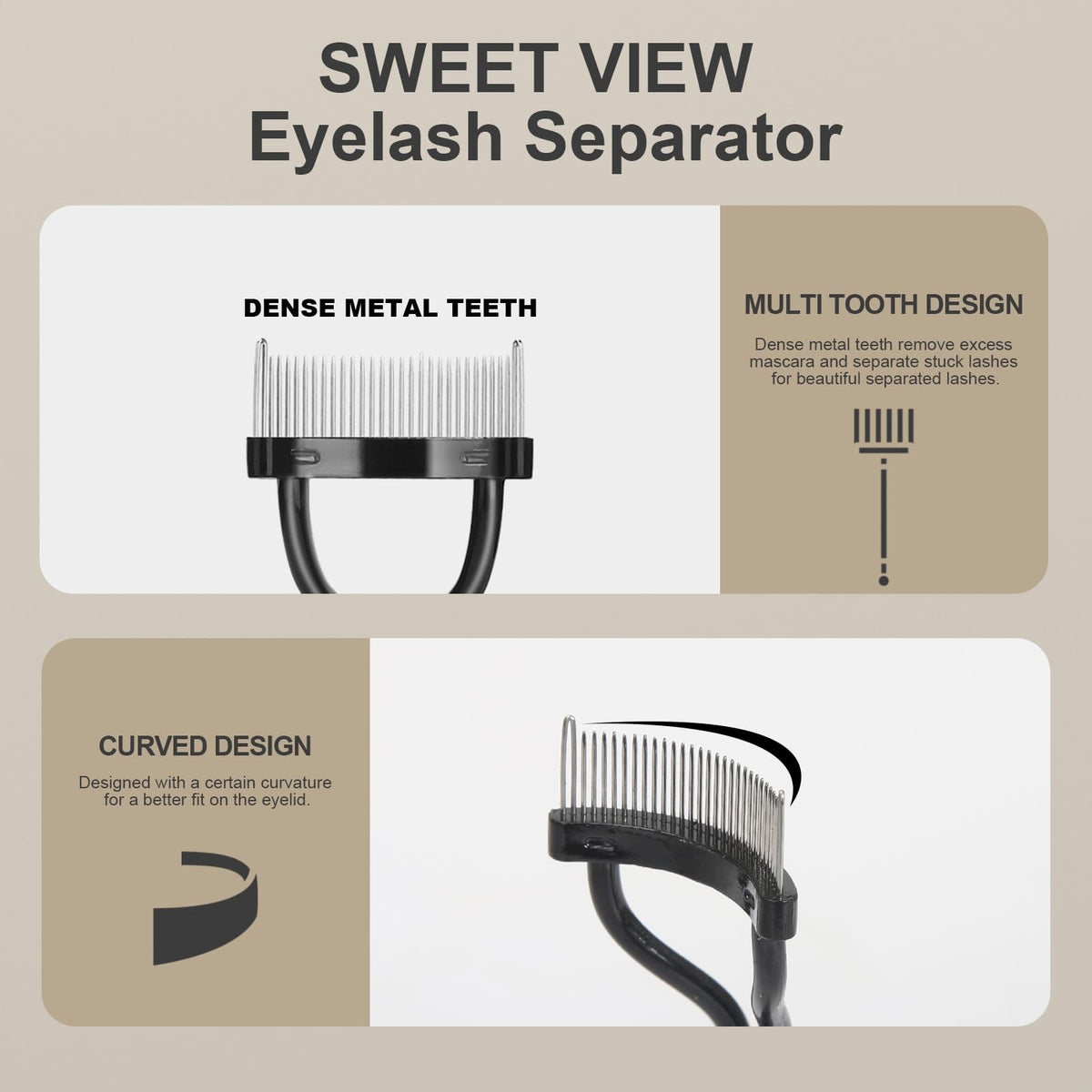 Eyebrow Brush & Eyelash Separator 3-Piece Makeup Tool Set - Black