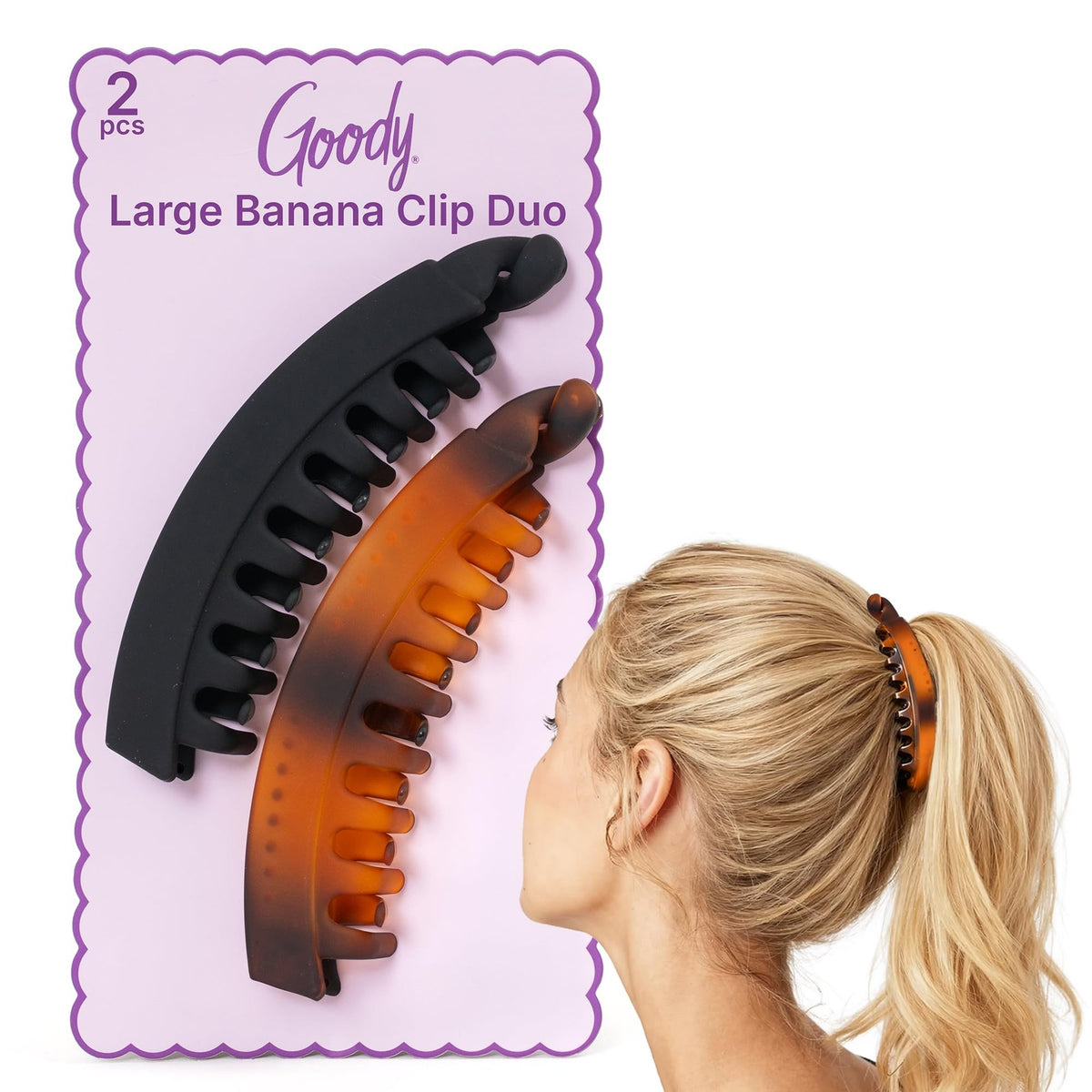 Goody Large Banana Clip Set, Stylish, Secure 2 Count (Pack of 1),