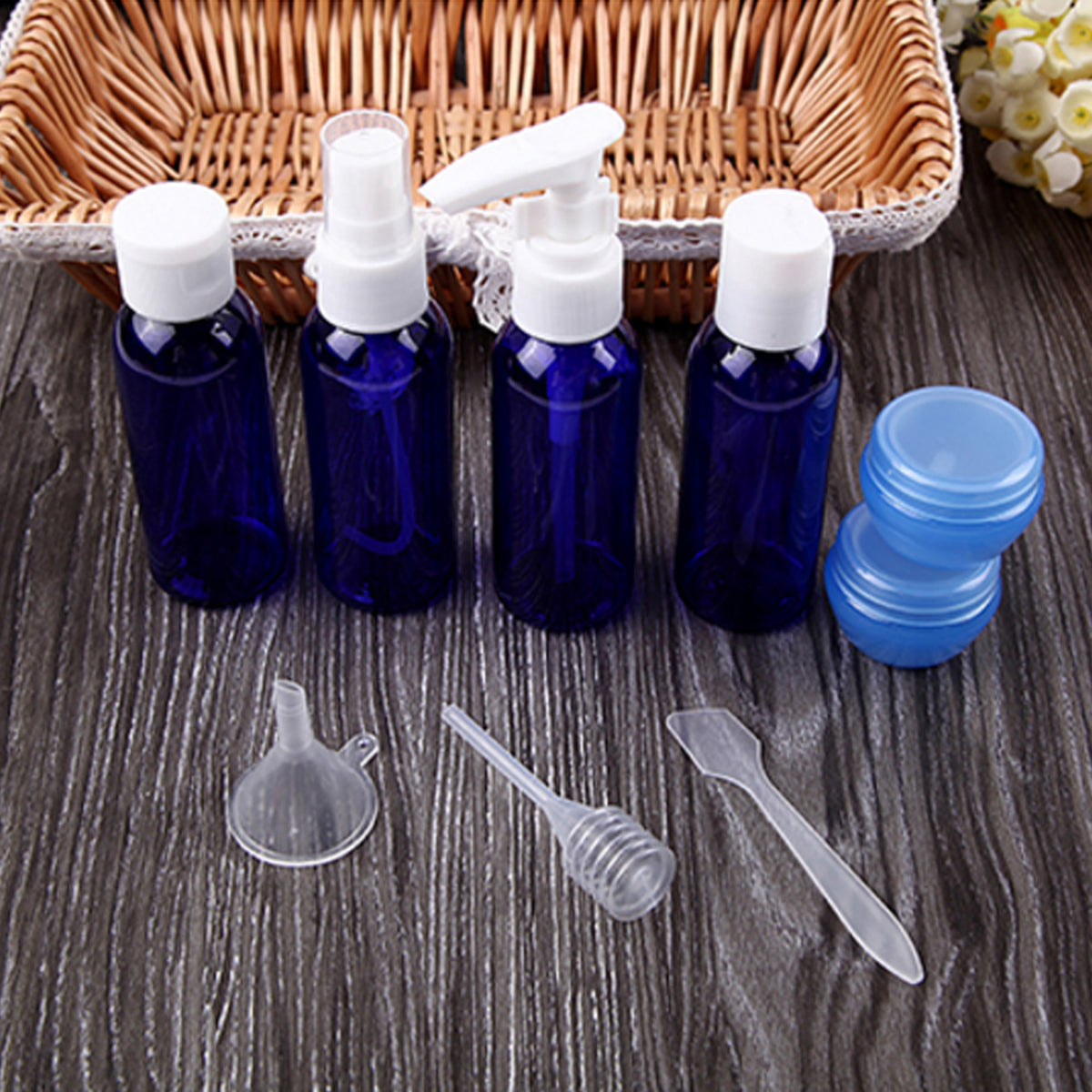 Travel Cosmetic Bottles Set with 8 Refillable Containers & Accessories