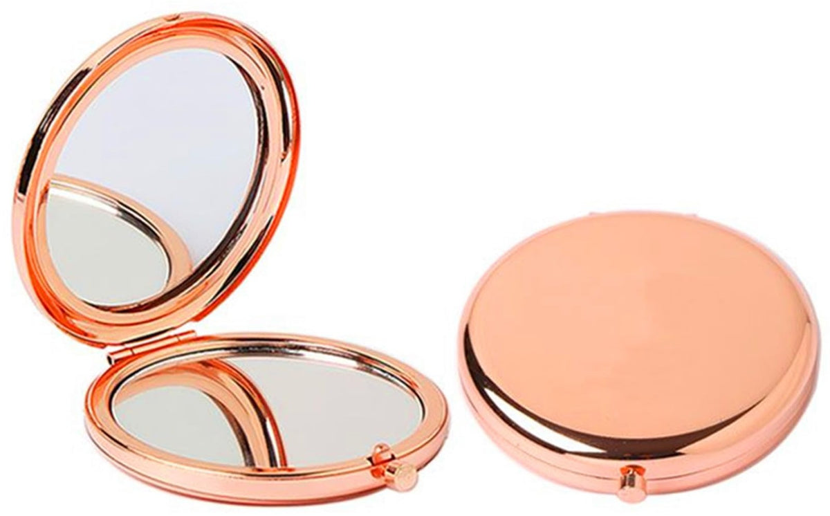 Rose Gold Compact Mirror with 1x/2x Magnification - Portable Folding 2.76 Inch Double-Sided Makeup Mirror