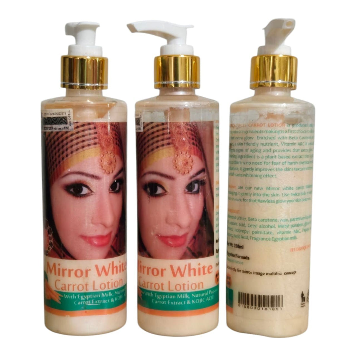 Mirror-White Carrot Lotion Set - 3 Pieces with Carrot & Kojic