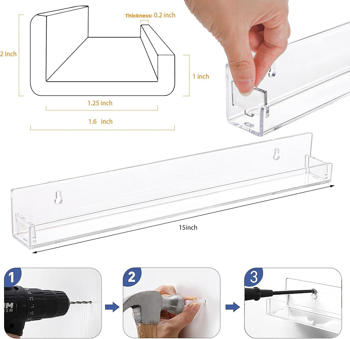 2 Pack Wall Mount Nail Polish Racks - Clear Acrylic Cosmetic Organizer