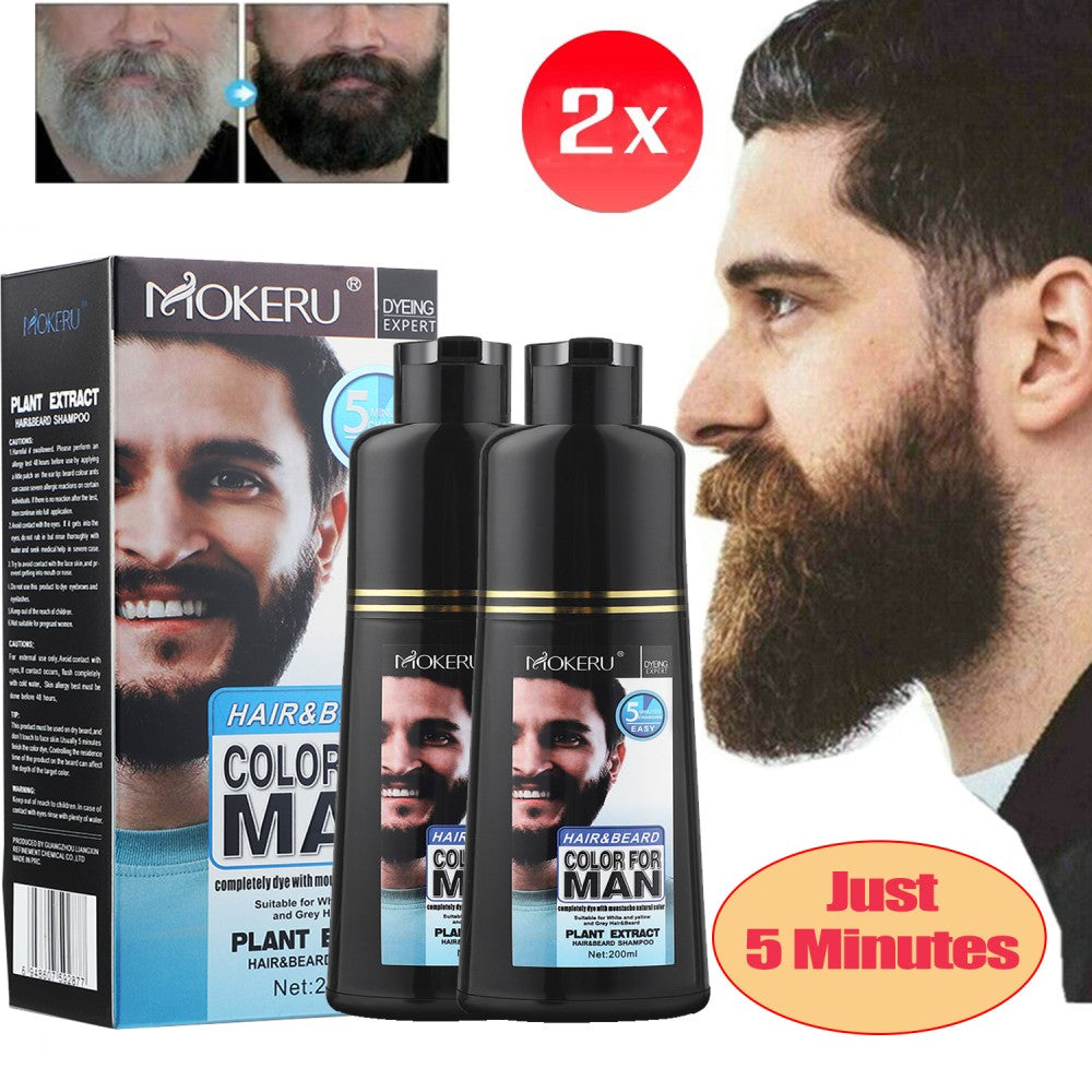 2-Pack Permanent Black Beard & Hair Dye Shampoo, 200ml