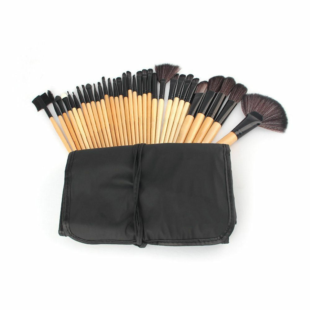 Professional 32-Piece Makeup Brush Set with Cosmetic Bag - Synthetic Hair & Wood Handles
