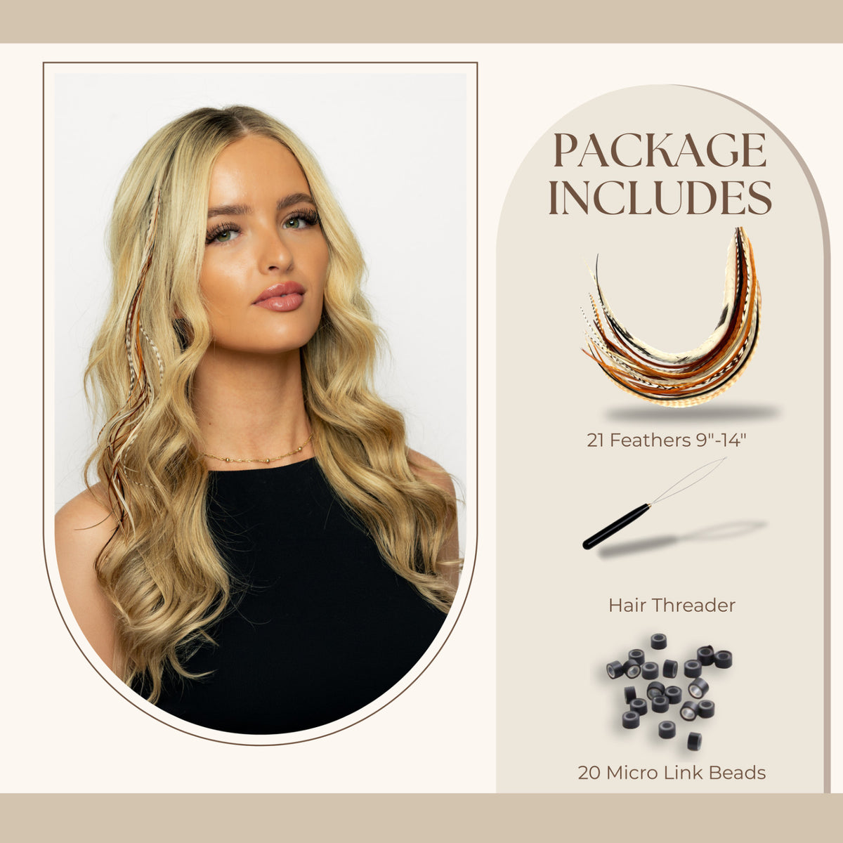 Feather Hair Extensions Kit - 21 Piece Salon Grade Clip-In Extensions in Multiple Colors