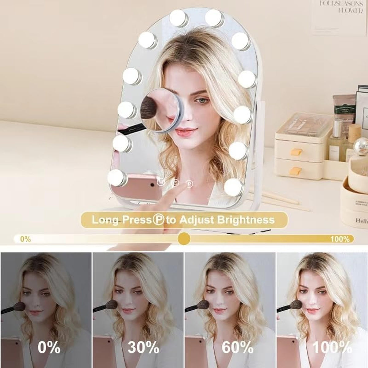 Lighted Makeup Mirror with 3 Light Modes and 10X Magnification - White
