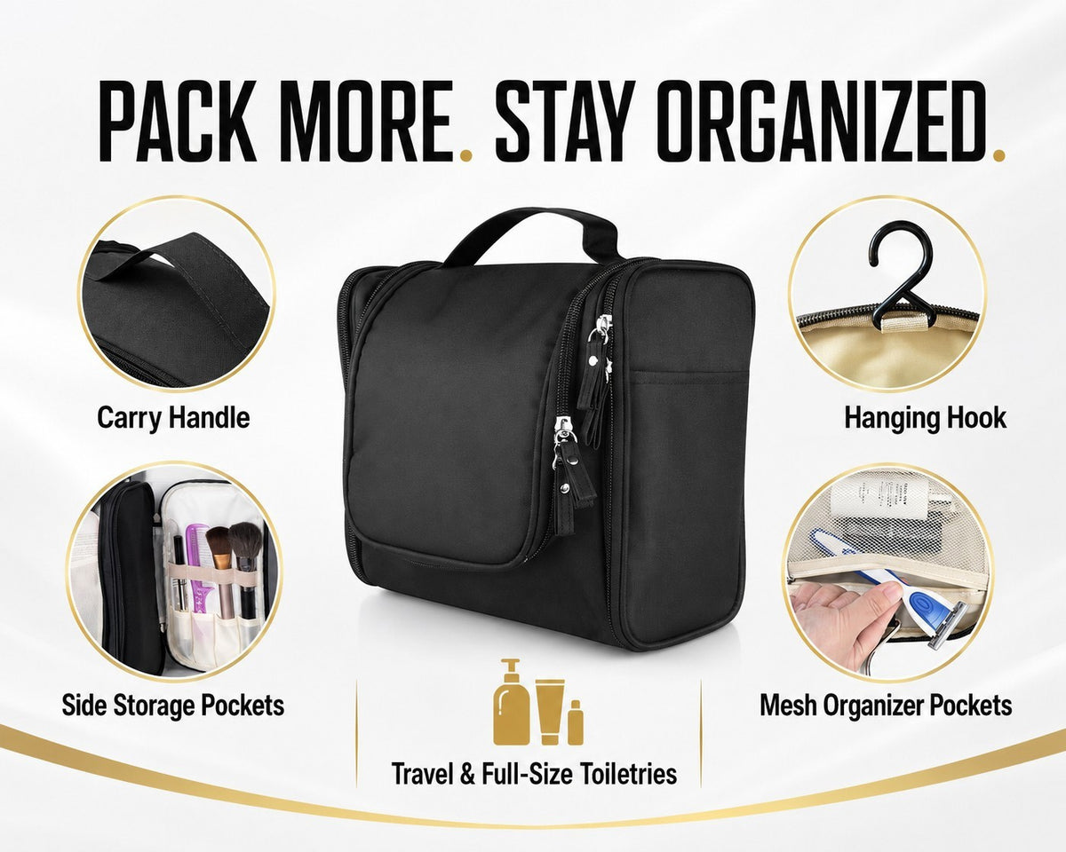 Travel Hanging Toiletry Bag Organizer with Multiple Compartments