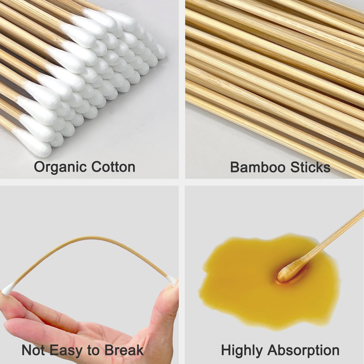 Long Cotton Swabs with Bamboo Sticks - 400 Pack Precision Cleaning & Makeup Tools