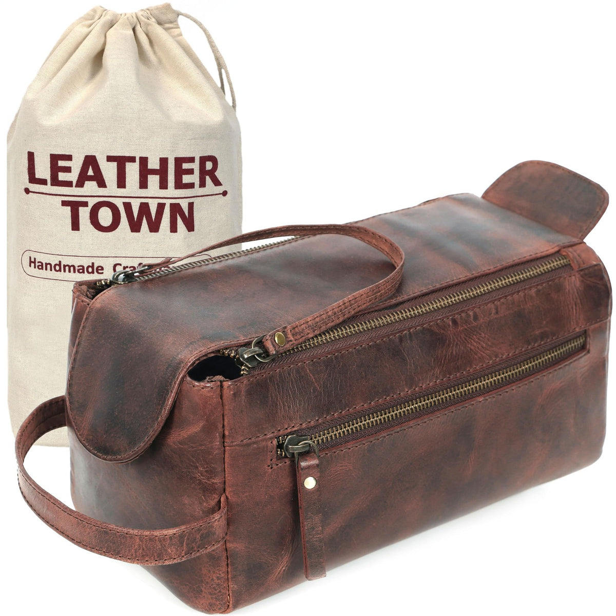 Leather Travel Dopp Kit - Men’s Toiletry Organizer Bag for Grooming