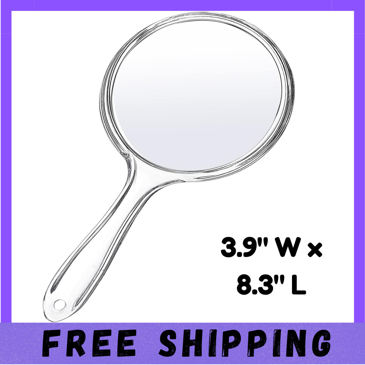 Double-Sided Hand Mirror with Handle 1X/2X Magnification - Portable Cosmetic Mirror