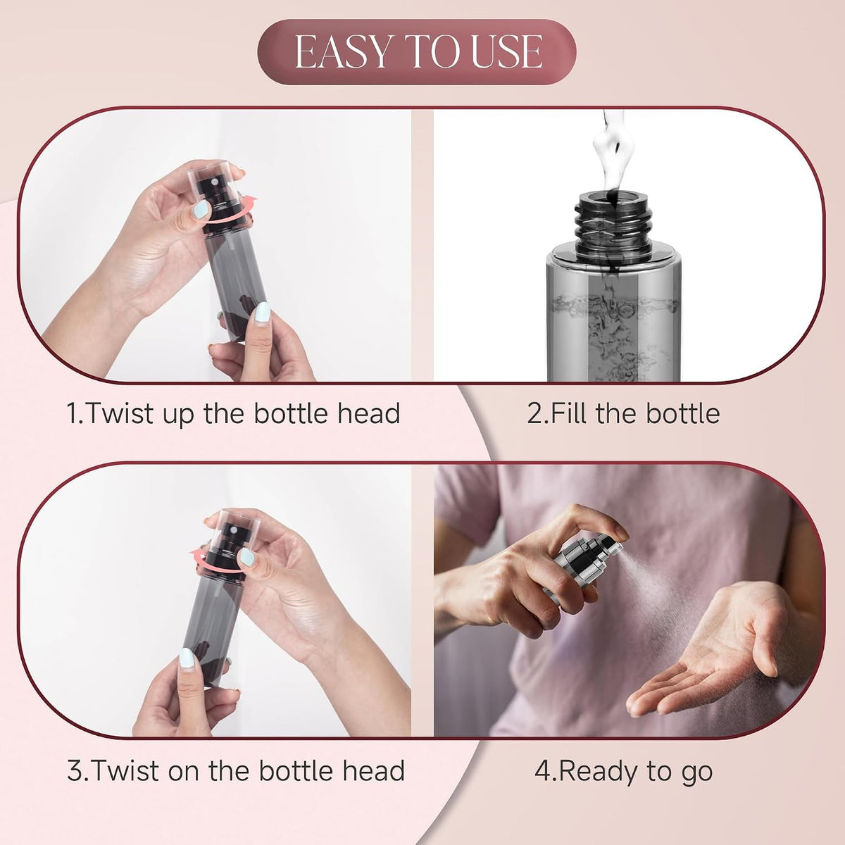 2.7oz Refillable Travel Spray Bottles Set - Portable Fine Mist Containers