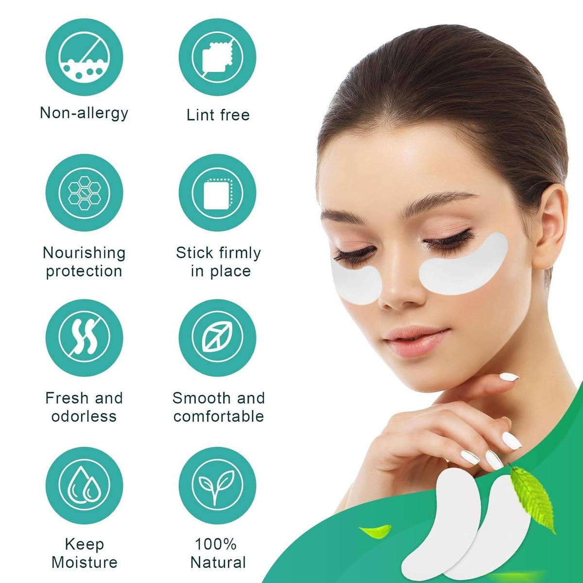 Eyelash Extension Gel Patches - 100 Pairs Under Eye Hydrogel Pads, Lint-Free
