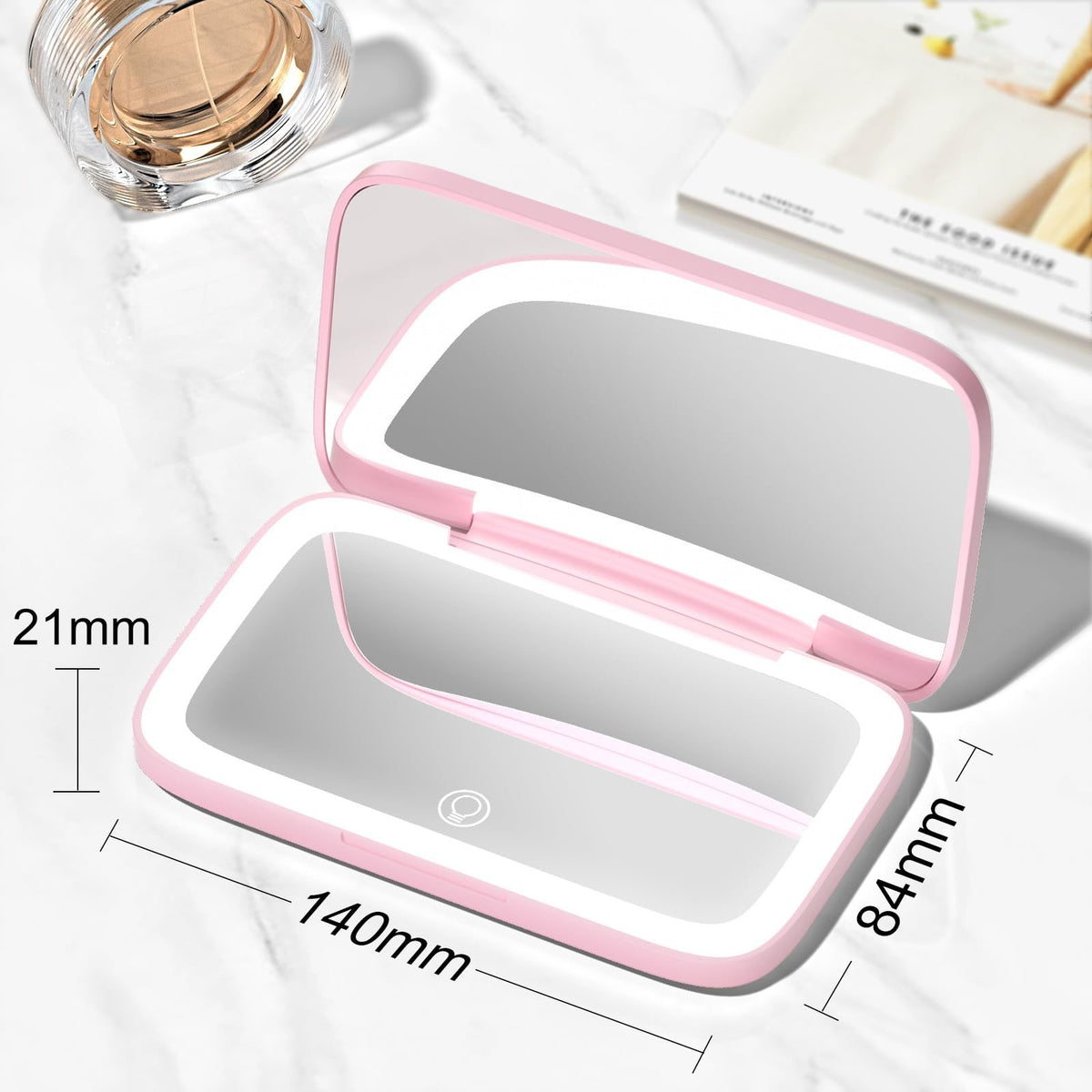 Pink Travel Makeup Mirror Compact Dual-Sided 5X/1X Magnification