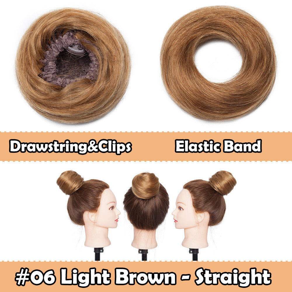 Real Human Hair Messy Bun Hairpiece Wrap On Updo with Drawstring & Clips