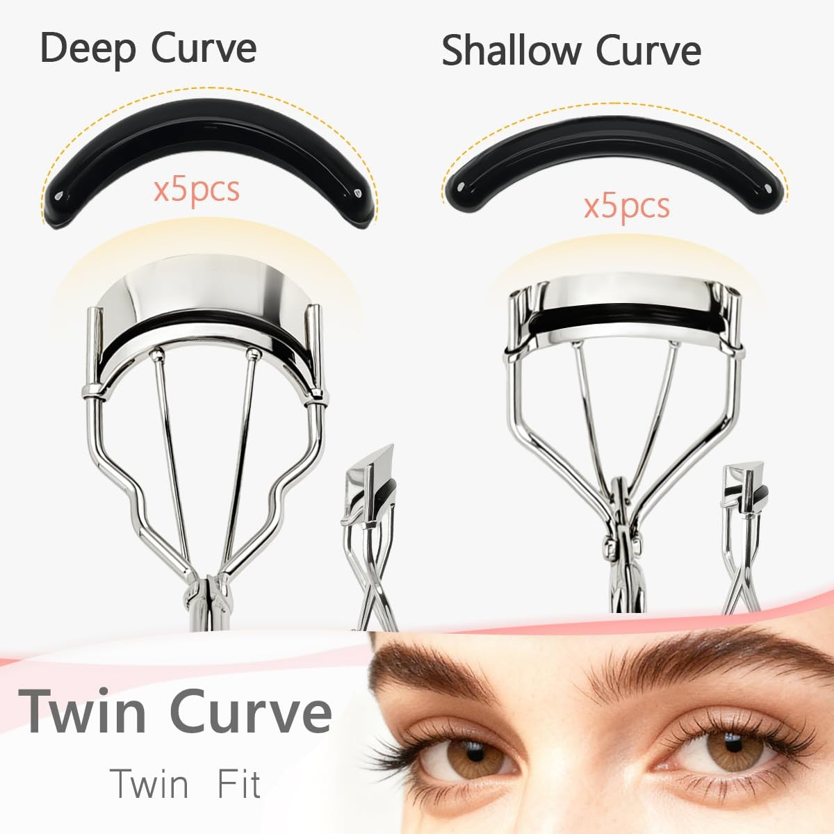 Dual-Curvature Eyelash Curlers with Silicone Refills Set - Silver