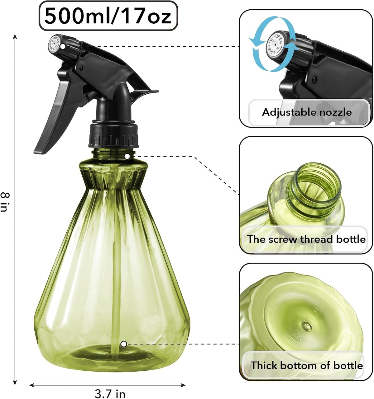 17 oz Spray Bottles Set of 2 Leak-Proof Adjustable Nozzles Multi-Purpose