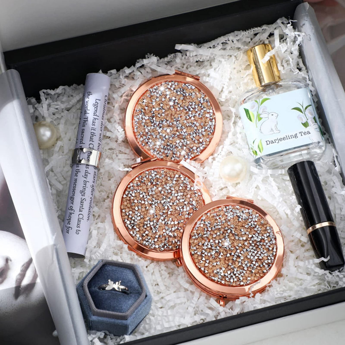 6 Pack Compact Travel Mirrors - Rose Gold Mini Pocket Makeup Mirrors for Purse Gift