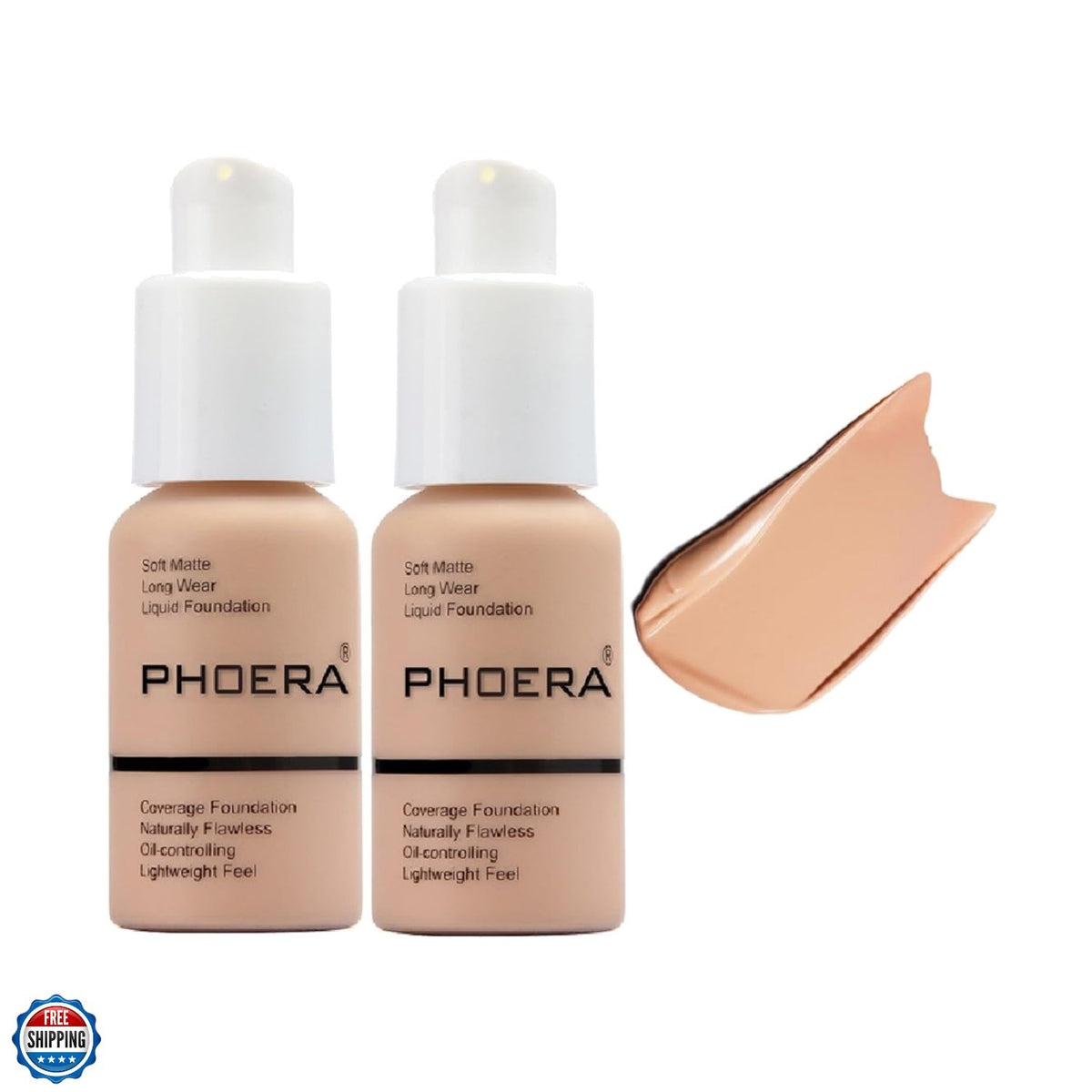 Full Coverage Liquid Foundation 2-Pack - Soft Matte, Waterproof, Long-Lasting