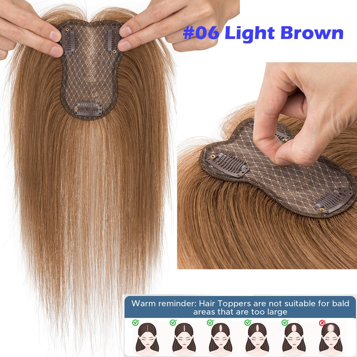 Lightweight Clip-In Hair Topper for Women with Remy Human Hair & Bangs