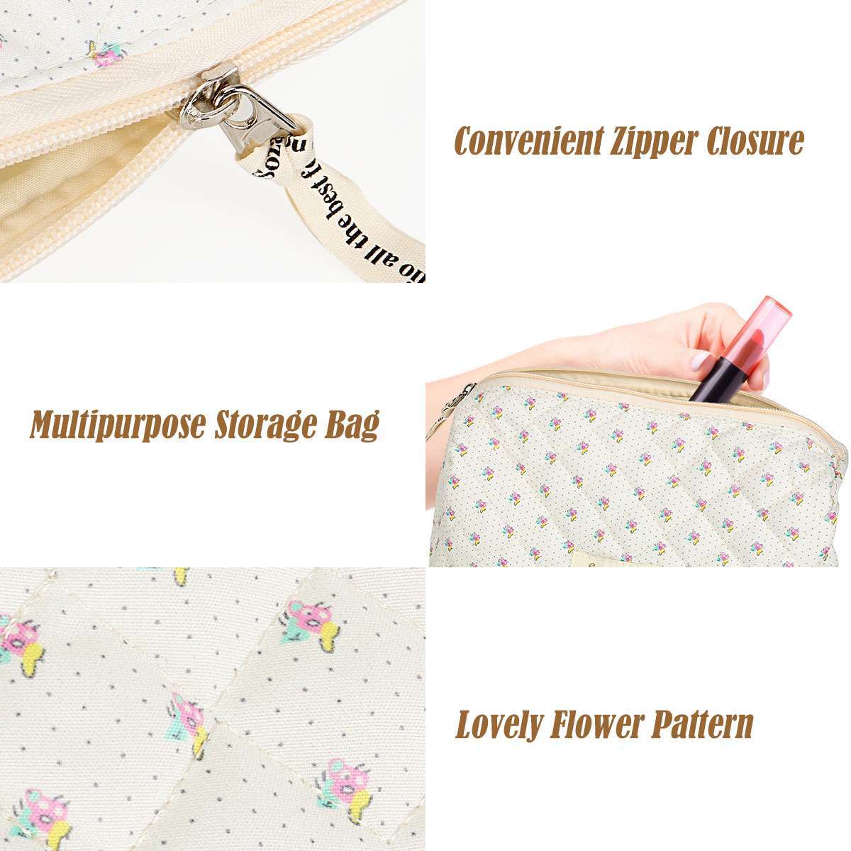 Elegant Travel Cosmetic Bag Organizer with Flower Pattern - Padded Toiletry Storage