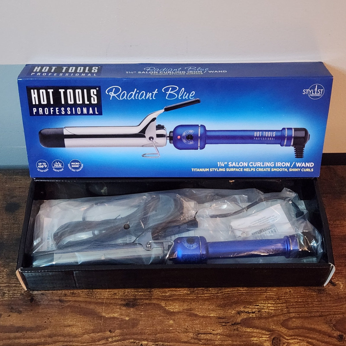 Professional Titanium Curling Iron 1-1/4 Inch Blue Hair Styling Tool