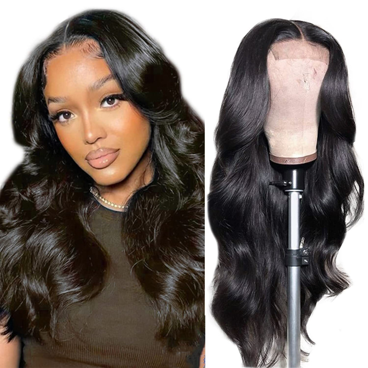 Long Black Body Wave Wig for Women - Natural Curly & Wavy Hair, Party & Casual Use