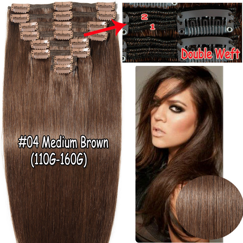 Thick Double Weft Clip-In Human Hair Extensions Full Head - Natural & Straight