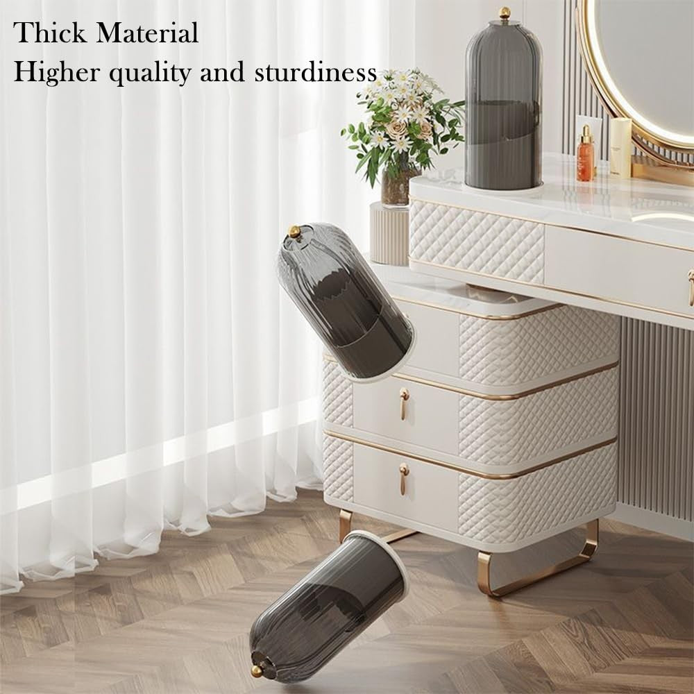 360° Rotating Makeup Brush Holder Organizer with Lid - Clear Black Cap
