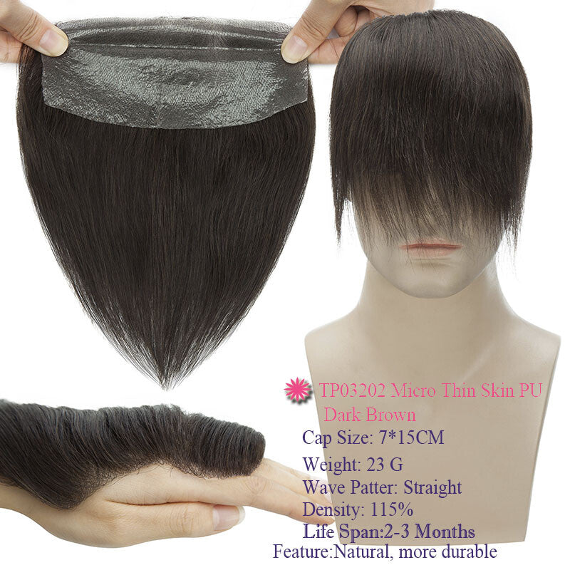 Men's Thin Skin Hair Replacement Toupee Human Hair System with Full PU Base