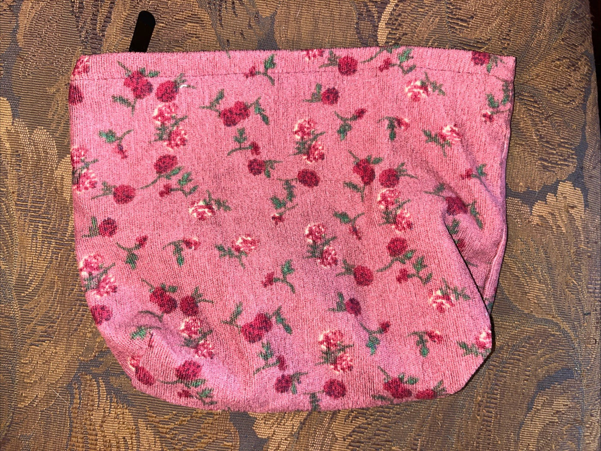 Corduroy Makeup Bag 7x10x2 Inches - Burgundy Rose Pouch with Zip
